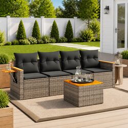 Grey 5 Piece Garden Sofa Set with Cushions and Foldable Table