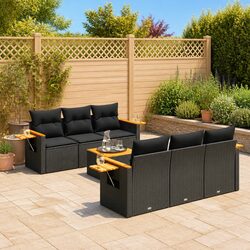 7 Piece Outdoor Garden Sofa Set with Cushions Black Poly Rattan Patio Furniture