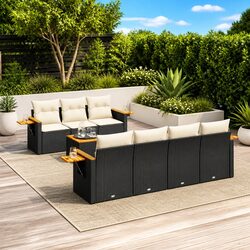 8 Piece Garden Sofa Set: PE Rattan and Acacia Wood