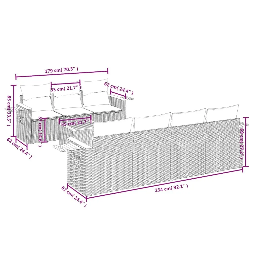 8 Piece Modular Grey Garden Sofa Set