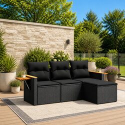 4 Piece Garden Sofa Set Specifications: Modular Black Furniture