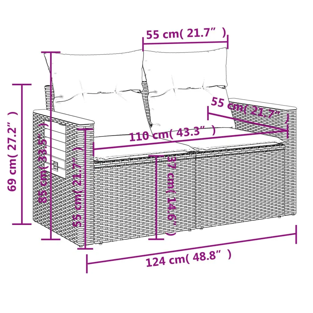 4 Piece Modular Outdoor Sofa Set Black Rattan for Patio Conversation with Foldable Side Table