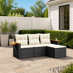 4 Piece Modular Garden Sofa Set - Black PE Rattan