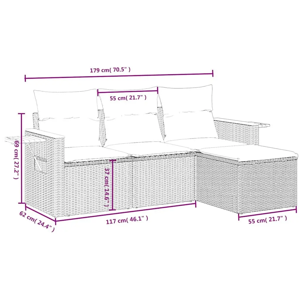 Garden Sofa Set Outdoor Furniture 4 Piece Patio Seating Black Poly Rattan
