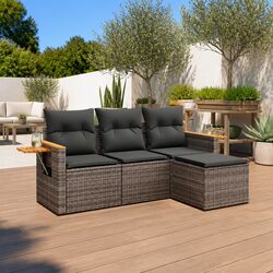4 Piece Modular Outdoor Sofa Set Grey Poly Rattan