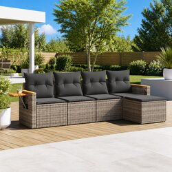 Garden Sofa Set 5-Piece in Grey with Foldable Table