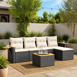 Outdoor Garden Sofa Set: 6 Pieces of Modular Black Furniture