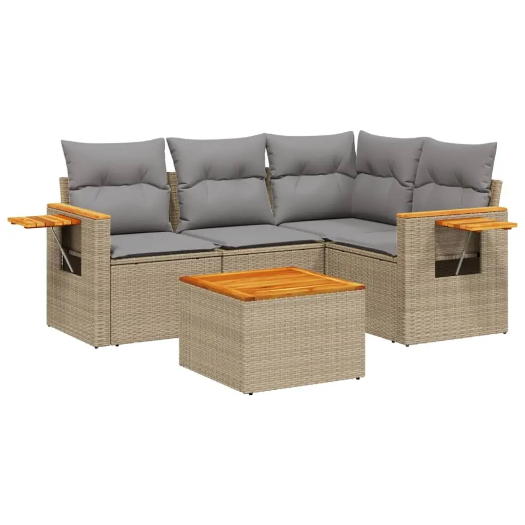Garden Sofa Set Outdoor Furniture 5 Piece Beige Poly Rattan Patio Conversation