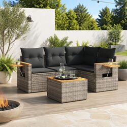 Garden Sofa Set 5 Piece Outdoor Furniture Grey Poly Rattan with Cushions Table