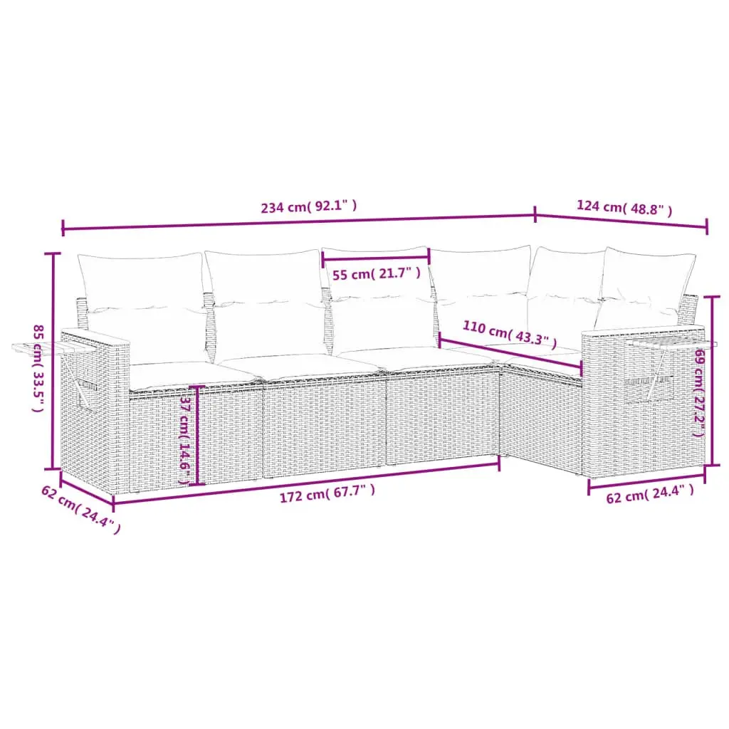 5 Piece Modular Garden Sofa Set in Black Rattan