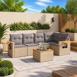Outdoor Garden Sofa Set Specifications: 6 Pieces in Beige