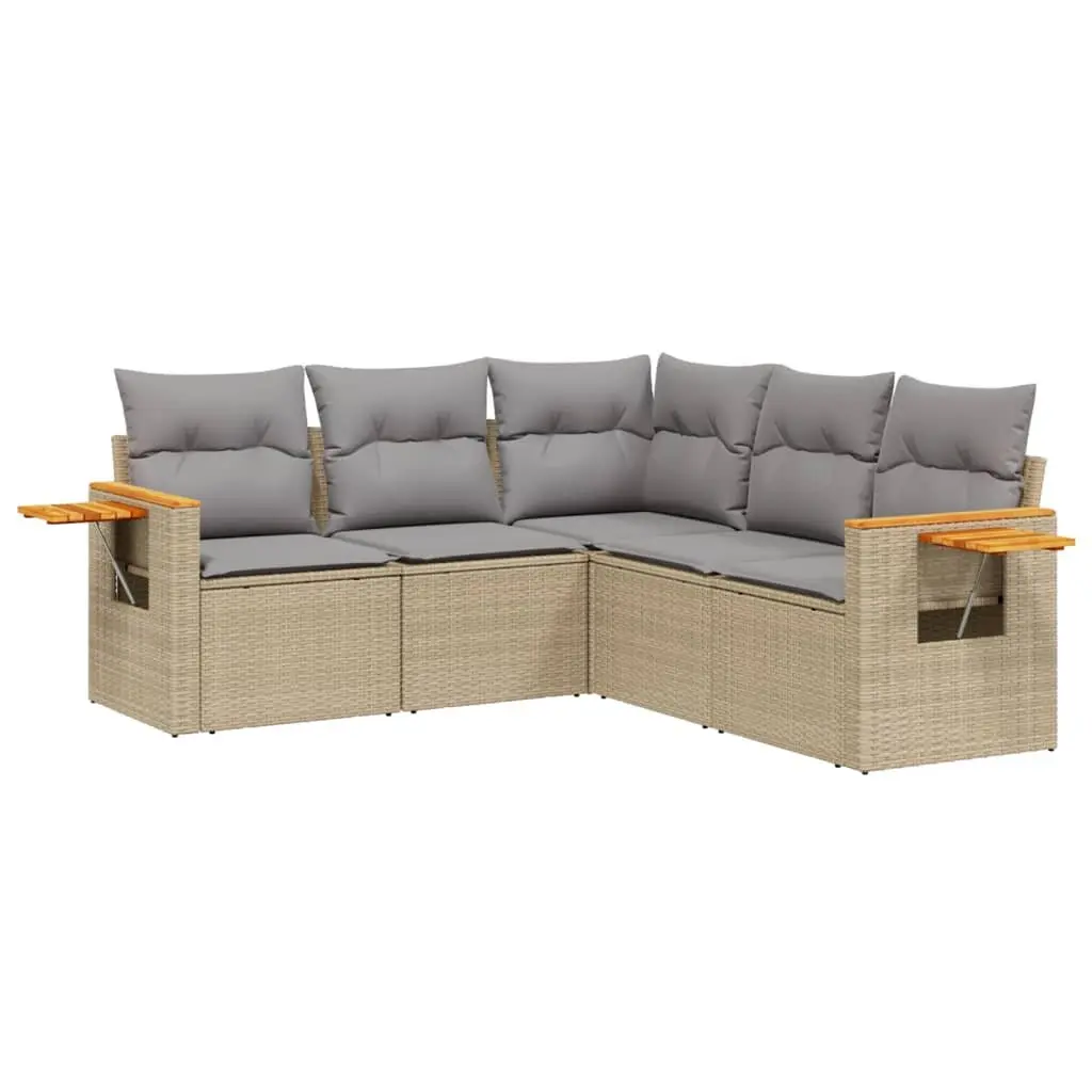 5 Piece Garden Sofa Set Outdoor Patio Furniture Beige Poly Rattan
