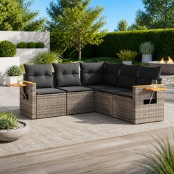 5 Piece Modular Garden Sofa Set with Cushions - Grey