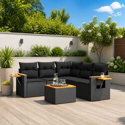 6 Piece Outdoor Garden Sofa Set Patio Furniture with Cushions Black Poly Rattan
