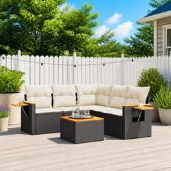 Garden Sofa Set 6 Piece Outdoor Furniture Black Poly Rattan Patio Seating with