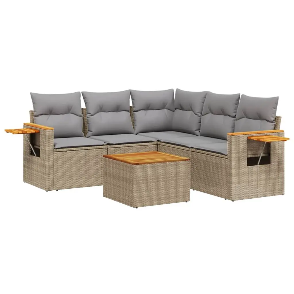 Garden Sofa Set 6 Piece Outdoor Furniture Beige Poly Rattan Patio Sectional