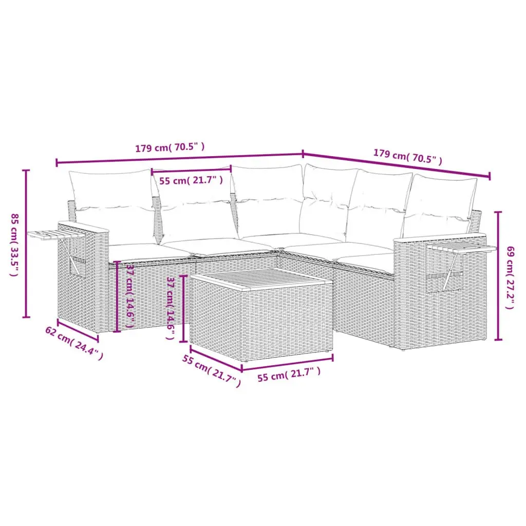 Garden Sofa Set 6 Piece Outdoor Furniture Beige Poly Rattan Patio Sectional