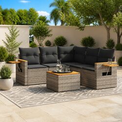 Garden Sofa Set 6 Piece Outdoor Furniture Patio Lounge Grey with Cushions Table