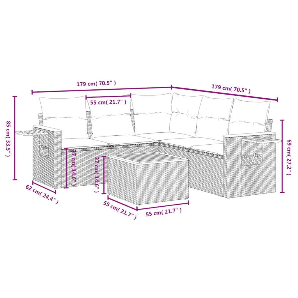 Garden Sofa Set 6 Piece Outdoor Furniture Patio Lounge Grey
