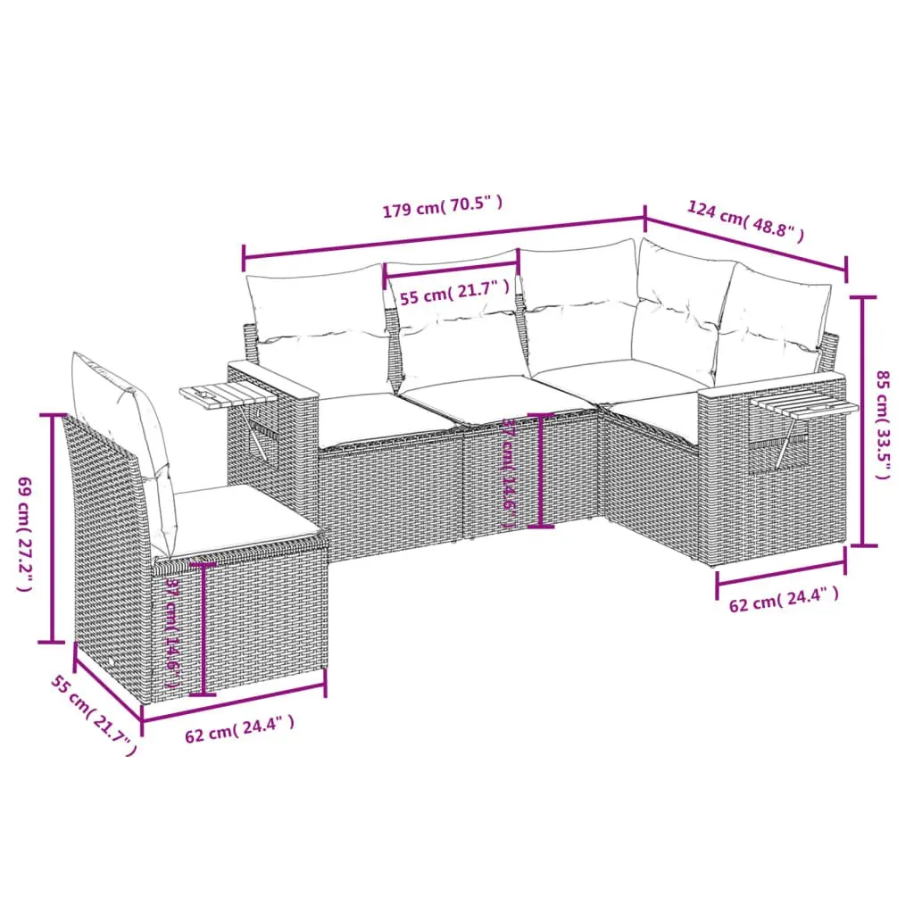Garden Sofa Set 5 Piece Outdoor Furniture Patio Lounge Black Poly Rattan Modular