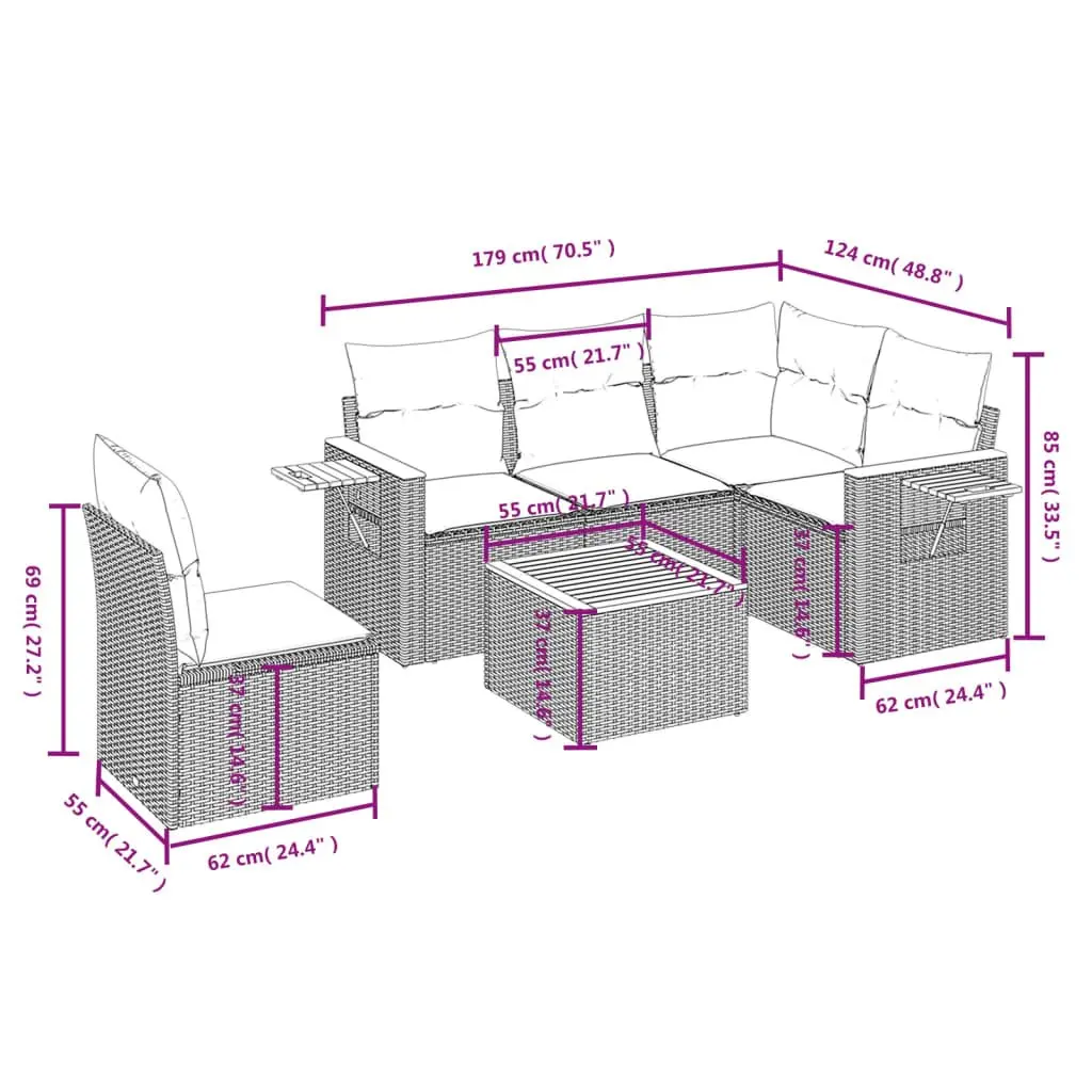 Garden Sofa Set for Outdoor Use 6 Piece Beige Poly Rattan with Cushions