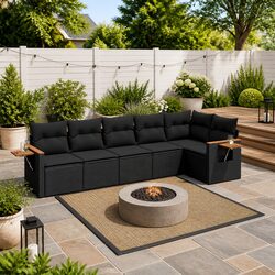 6 Piece Garden Sofa Set Outdoor Patio Furniture Black Poly Rattan Modular