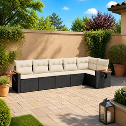 6 Piece Outdoor Garden Sofa Set with Cushions Black Poly Rattan Furniture Patio