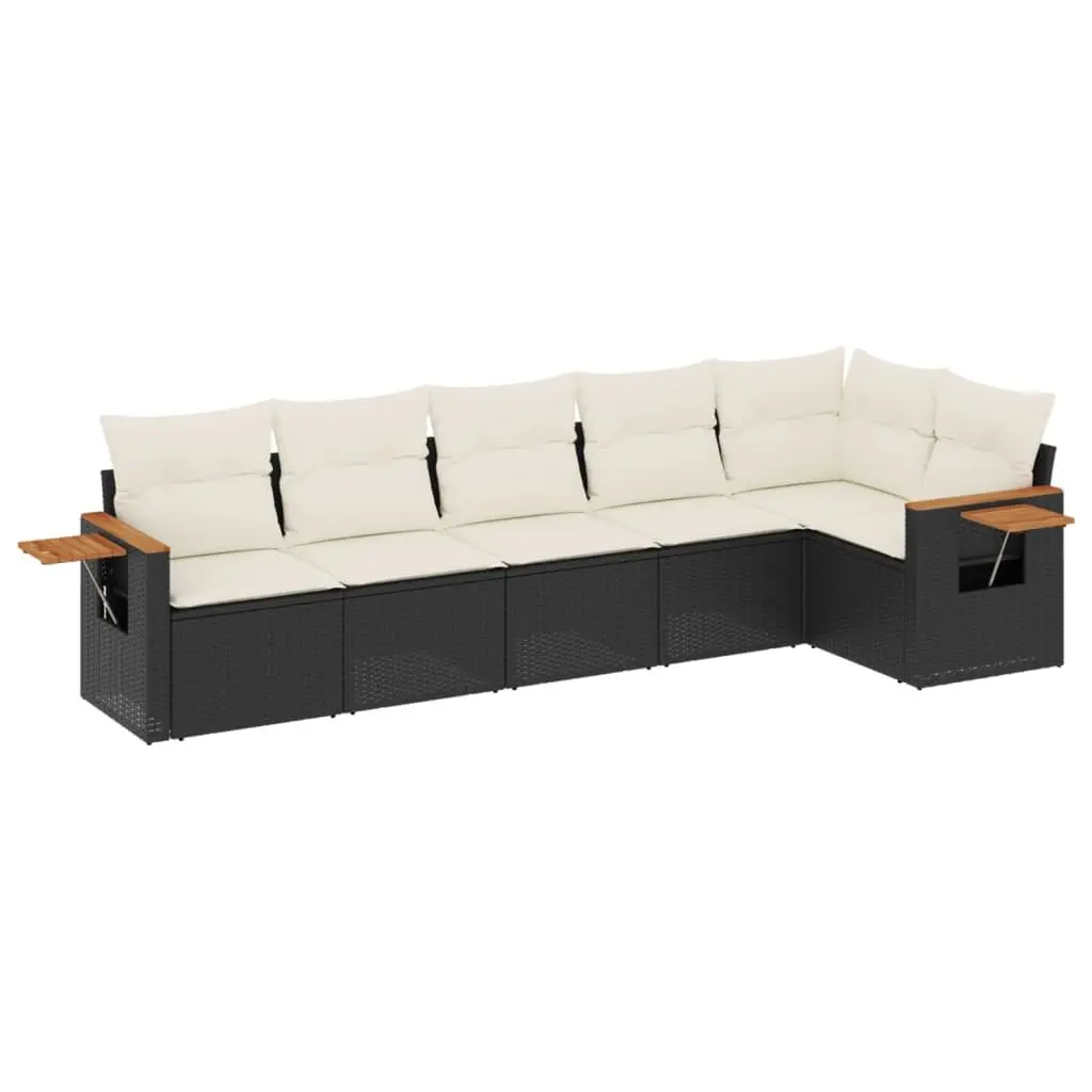 6 Piece Black Outdoor Sofa Set with Cushions