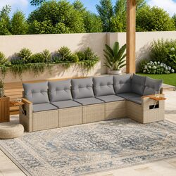 6-Piece Modular Garden Sofa Set - Beige PE Rattan
