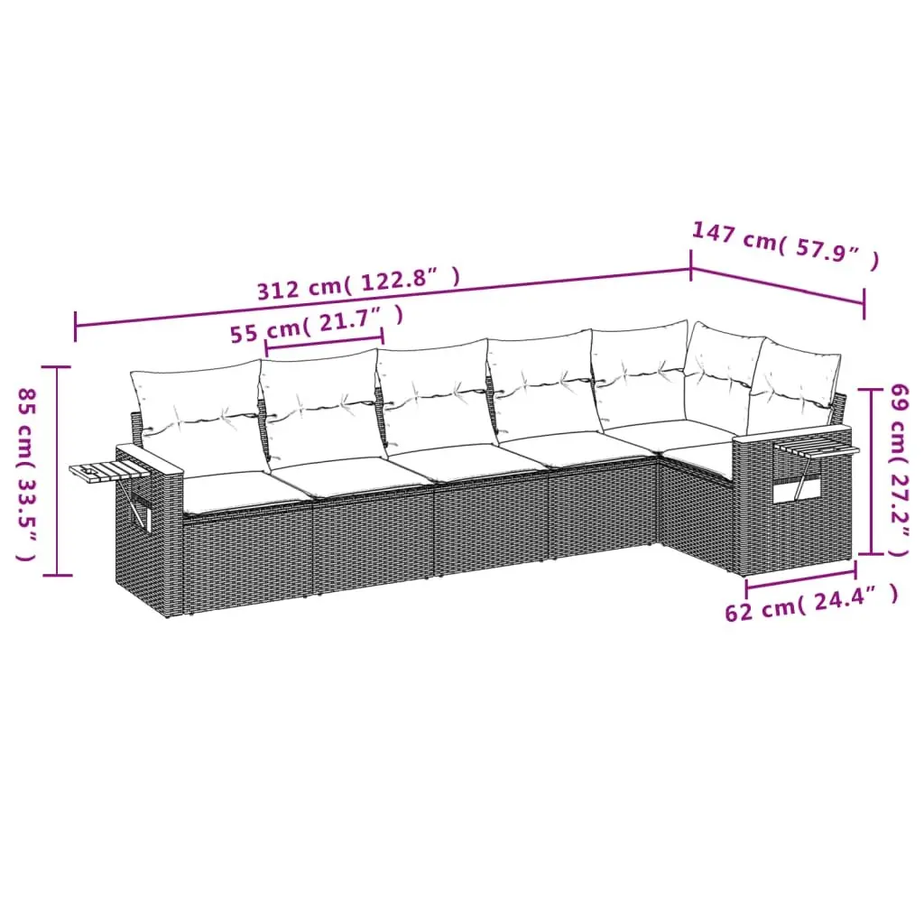 Garden Sofa Set Outdoor Furniture 6 Piece Grey Poly Rattan Modular Patio Lounge