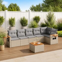 7 Piece Modular Garden Sofa Set - Beige Poly Rattan