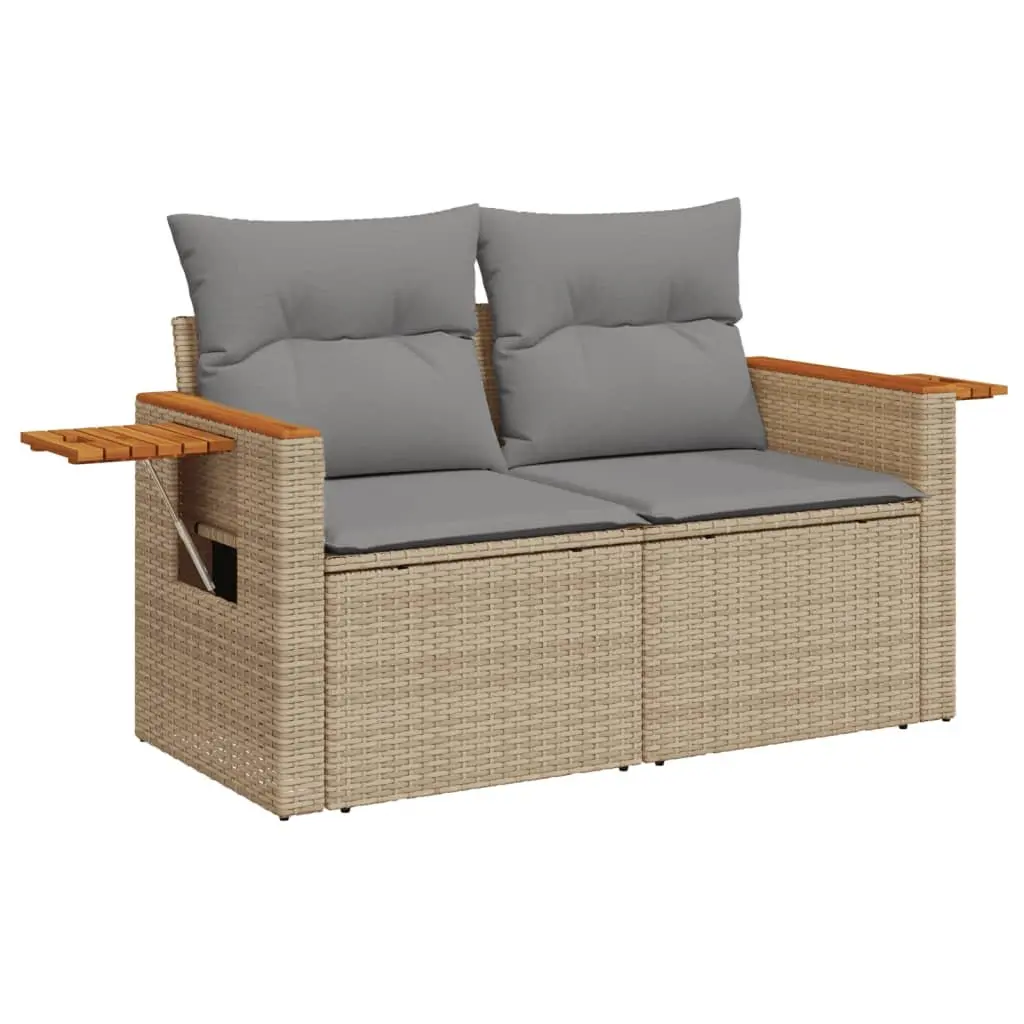 7 Piece Garden Sofa Set Outdoor Patio Furniture with Cushions Beige Poly Rattan