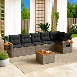 7 Piece Garden Sofa Set Outdoor Furniture with Cushions Grey Poly Rattan Patio