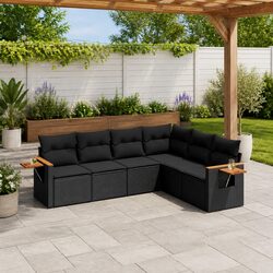 Garden Sofa Set 6 Piece Outdoor Furniture with Cushions Black Poly Rattan