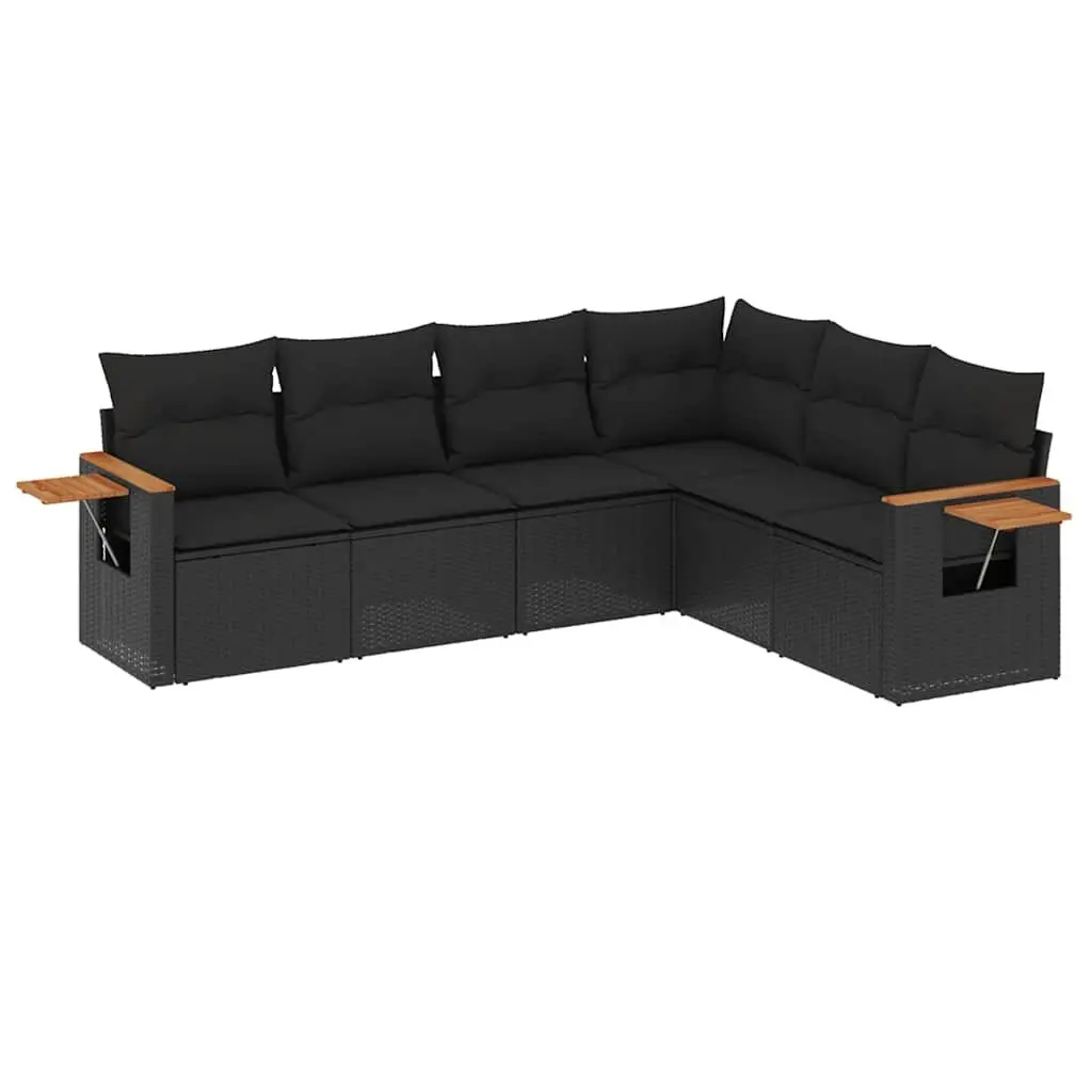 Garden Sofa Set Outdoor Furniture 6 Piece Black Poly Rattan