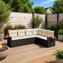 6 Piece Garden Sofa Set with Cushions Black Outdoor Patio Furniture Modular