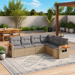 6 Piece Garden Sofa Set with Beige Cushion Covers