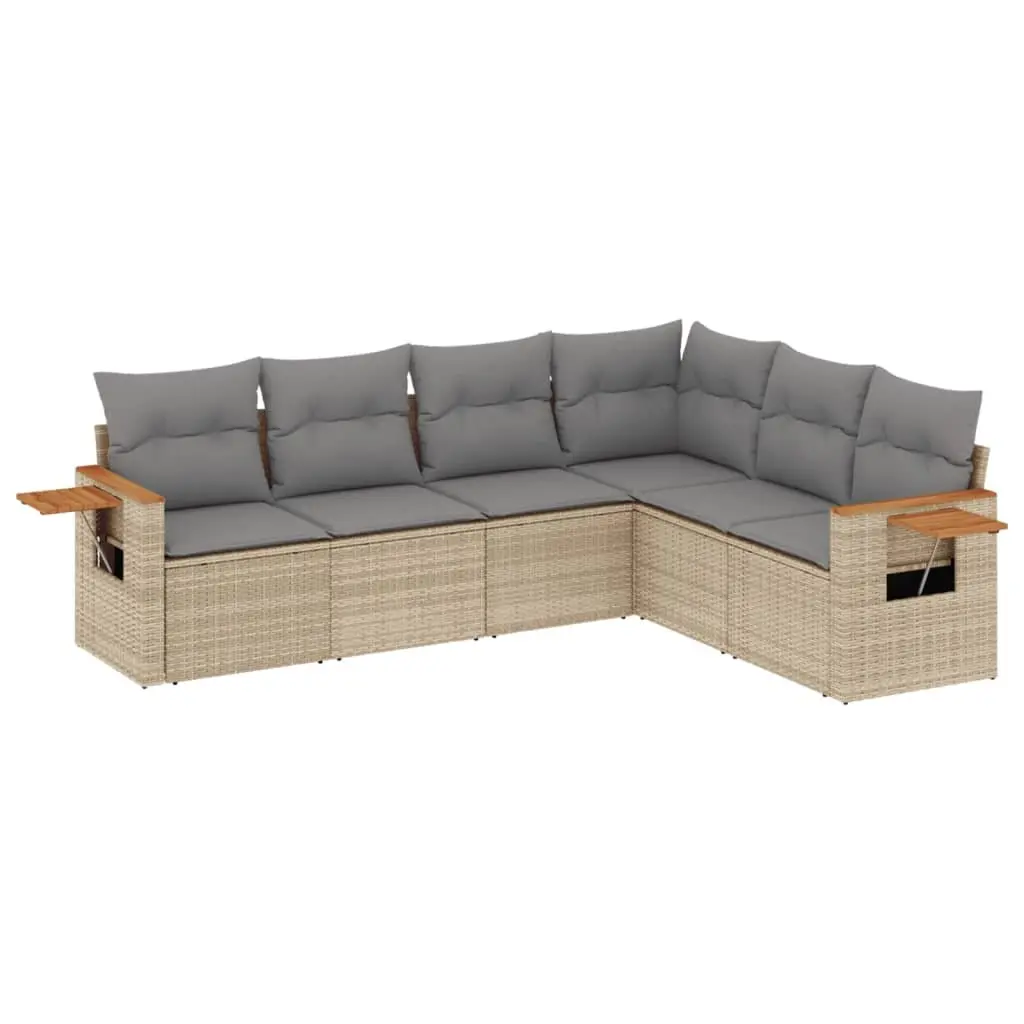 6 Piece Garden Sofa Set with Beige Cushion Covers