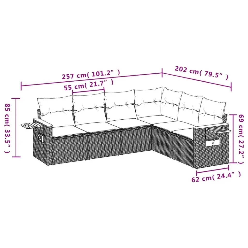 6 Piece Garden Sofa Set with Beige Cushion Covers