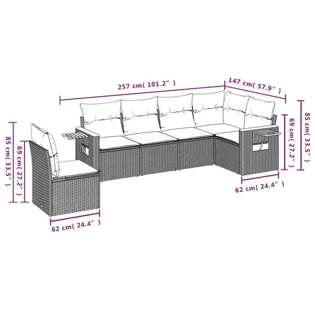 Garden Sofa Set Outdoor Patio Furniture 6 Piece Black Poly Rattan Modular