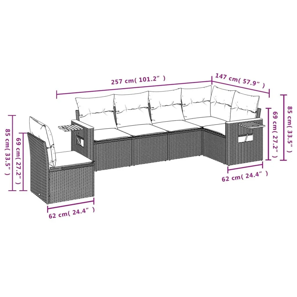 6-Piece Garden Sofa Set with Removable Cushion Covers
