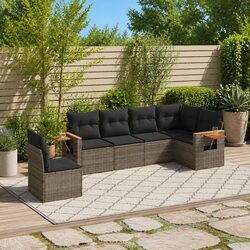 Garden Sofa Set 6 Piece Outdoor Furniture Grey Poly Rattan Modular with Cushions