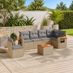 7 Piece Garden Sofa Set Outdoor Furniture Poly Rattan with Cushions Beige Patio