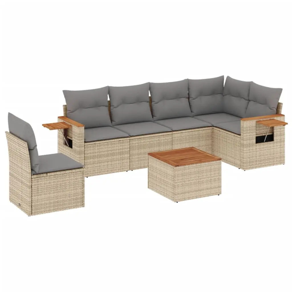 7 Piece Garden Sofa Set Outdoor Furniture Poly Rattan with Cushions Beige Patio