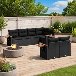 Specifications for 7 Piece Garden Sofa Set in Black Rattan