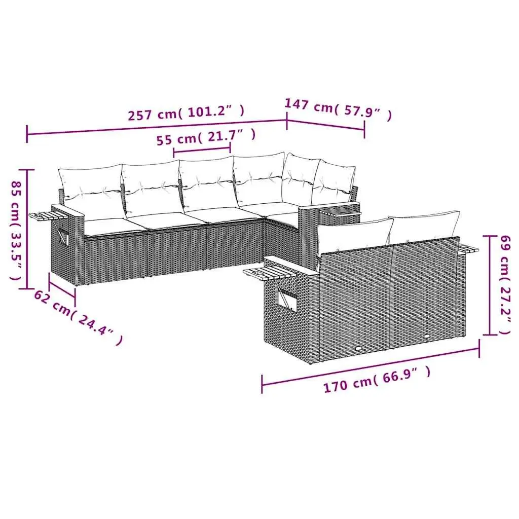 7 Piece Garden Sofa Set in Black Rattan