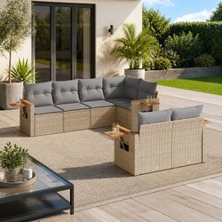 Modular 7-Piece Poly Rattan Garden Sofa Set with Cushions