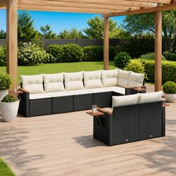8-Piece Black PE Rattan Garden Sofa Set Dimensions & Specs