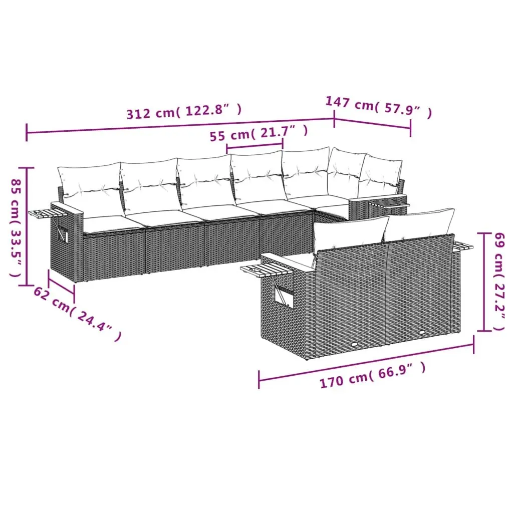 Garden Sofa Set 8 Piece Outdoor Furniture Beige Poly Rattan Modular Patio Lounge