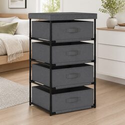 Storage Rack with 4 Removable Fabric Baskets Steel Frame Grey Organiser